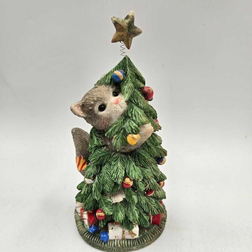 2001 Enesco Calico Kitten "Christmas-Tree-Climbing" #865761 Cat Figurine